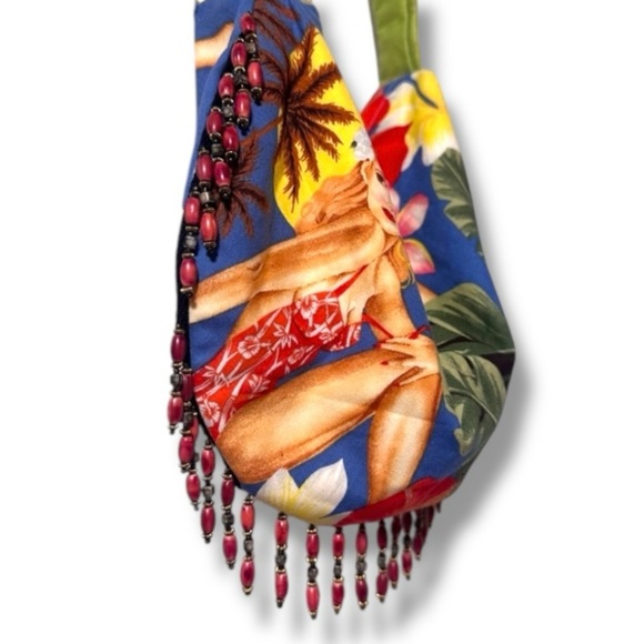 Handmade Hawaiian Aloha Pinup Girl Floral Purse Vintage Beaded Shoulder Bag - Picture 14 of 16